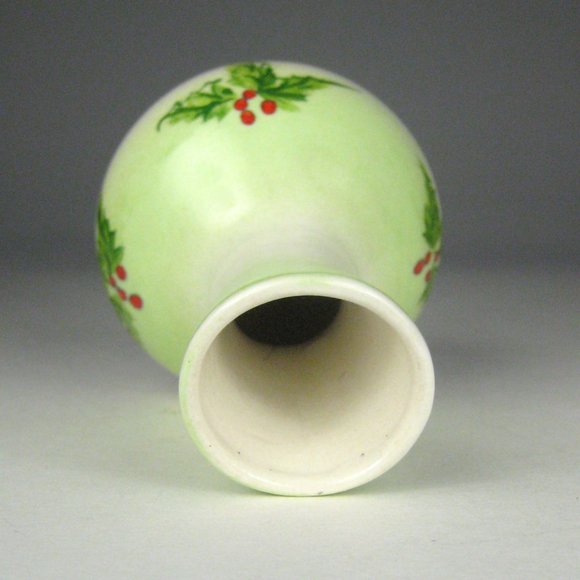Riddle Signed Vase 4.25 In Christmas Poinsettia Green Ceramic Glazed - Picture 4 of 4